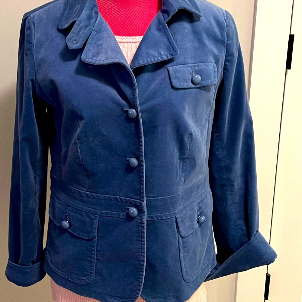 Blue Brushed Corduroy Structured Short Jacket